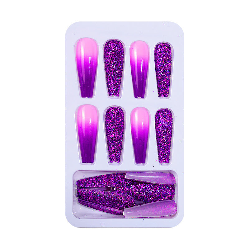 Manicure European and American wearable long ballet nails with diamond gradient color finished wearable nail pieces fake nail patches