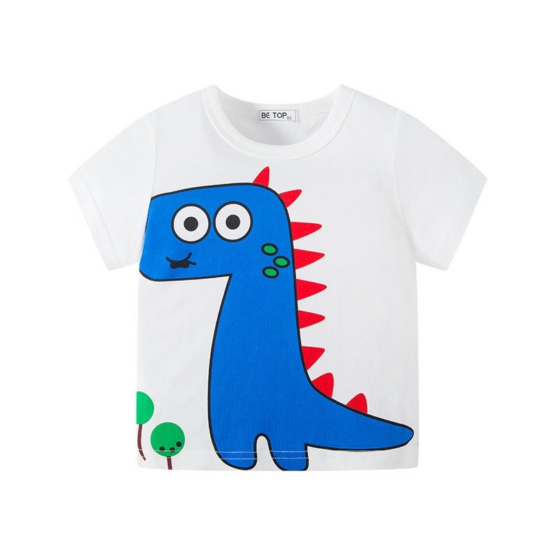 betop children's clothing summer children's short-sleeved T-shirt cartoon dinosaur print boy summer clothing knitted round neck clothes