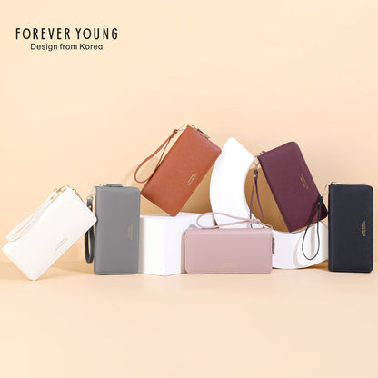 forever young wallet women's temperament handbag versatile fashion long mobile phone wallet anti-scratch leather wallet 