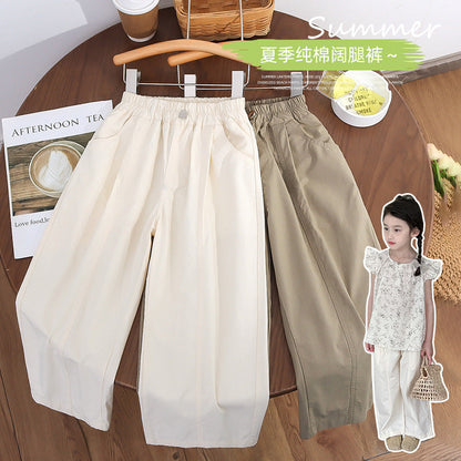 Children's summer cotton thin hot pants boys and girls anti-mosquito pants bloomers wide-leg pure cotton cool Korean version fat version loose