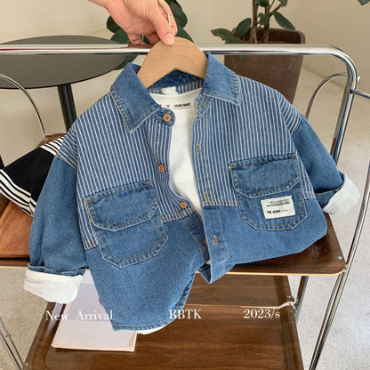 Children's shirt 2024 Bangcheng spring new arrival boys' striped denim shirt Korean style fashion jacket C0287