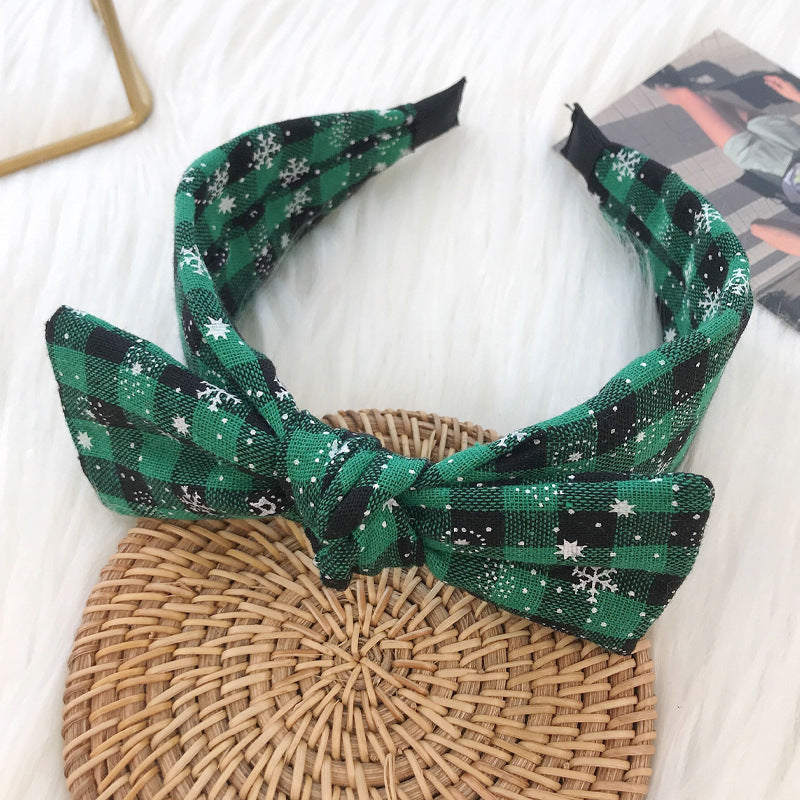 2024 New Christmas Bow Headband Women European and American Retro Plaid Knotted Head Buckle Christmas Headband Hair Cave Women