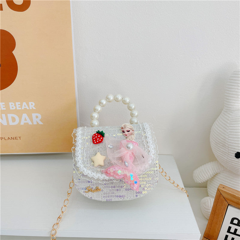 Children's Bags Girls Cute Little Princess Crossbody Bag Cartoon Little Girl Pearl Handbag Versatile Chain Shoulder Bag