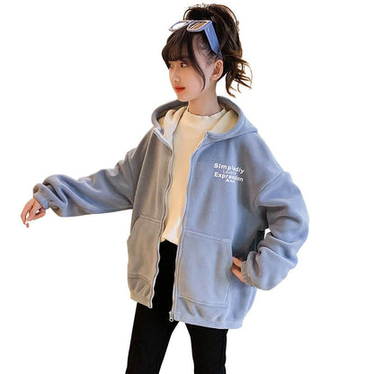 Girls winter wear 2024 new two-side-sided velvet warm-polar fleece thickened velvet cardigan jacketed រចនាប័ទ្មកីឡា