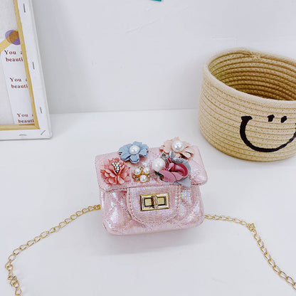 Korean fashion small square bag cartoon bunny pendant girl accessories bag shiny small square bag crossbody children's bag