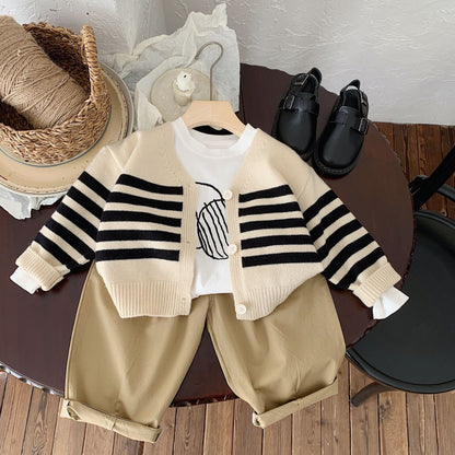 Children's sweater Bangcheng 2024 spring striped cardigan children's clothing long-sleeved shirt boys and girls casual jacket MY0005