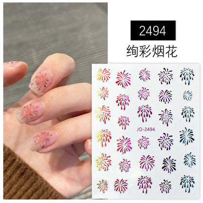 Nail stickers wholesale Internet celebrity colorful fireworks stickers three-dimensional with adhesive cat's eye laser nail decals decorations