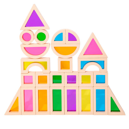 Children's wooden rainbow building blocks acrylic translucent building blocks baby creative building puzzle early education toys