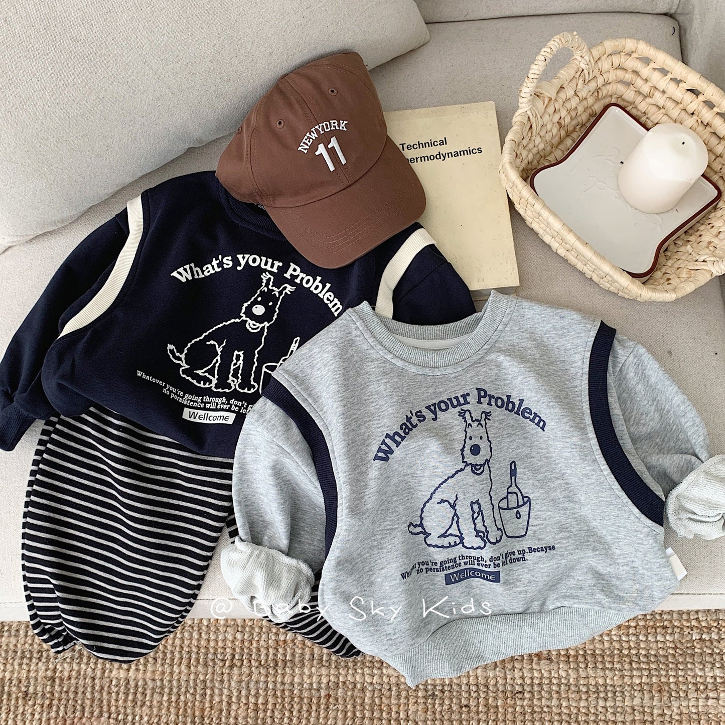 Children's sweatshirt 2024 Bangcheng Spring Boys Korean Printed Puppy Fake Two-piece Casual Top F0347