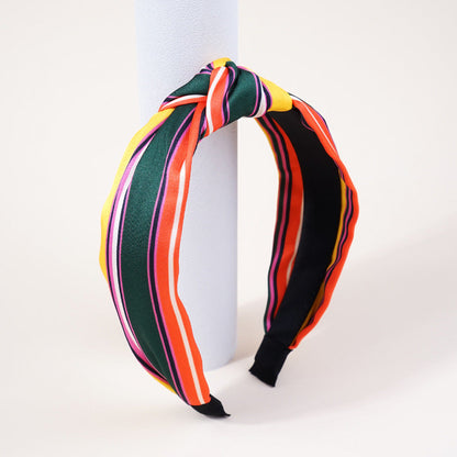 2024 new style headband for women European and American retro ethnic style knotted head buckle striped color matching wide-brimmed French headband