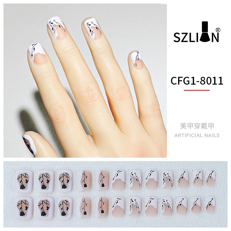 New hot sale wearable nail tips wholesale French simple ice transparent nail art finished product removable nail stickers thin