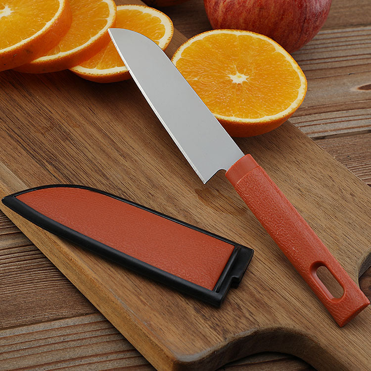 Wholesale Yangjiang small commodity one dollar store stainless steel fruit knife with protective cover Hezi knife yellow knife set spot