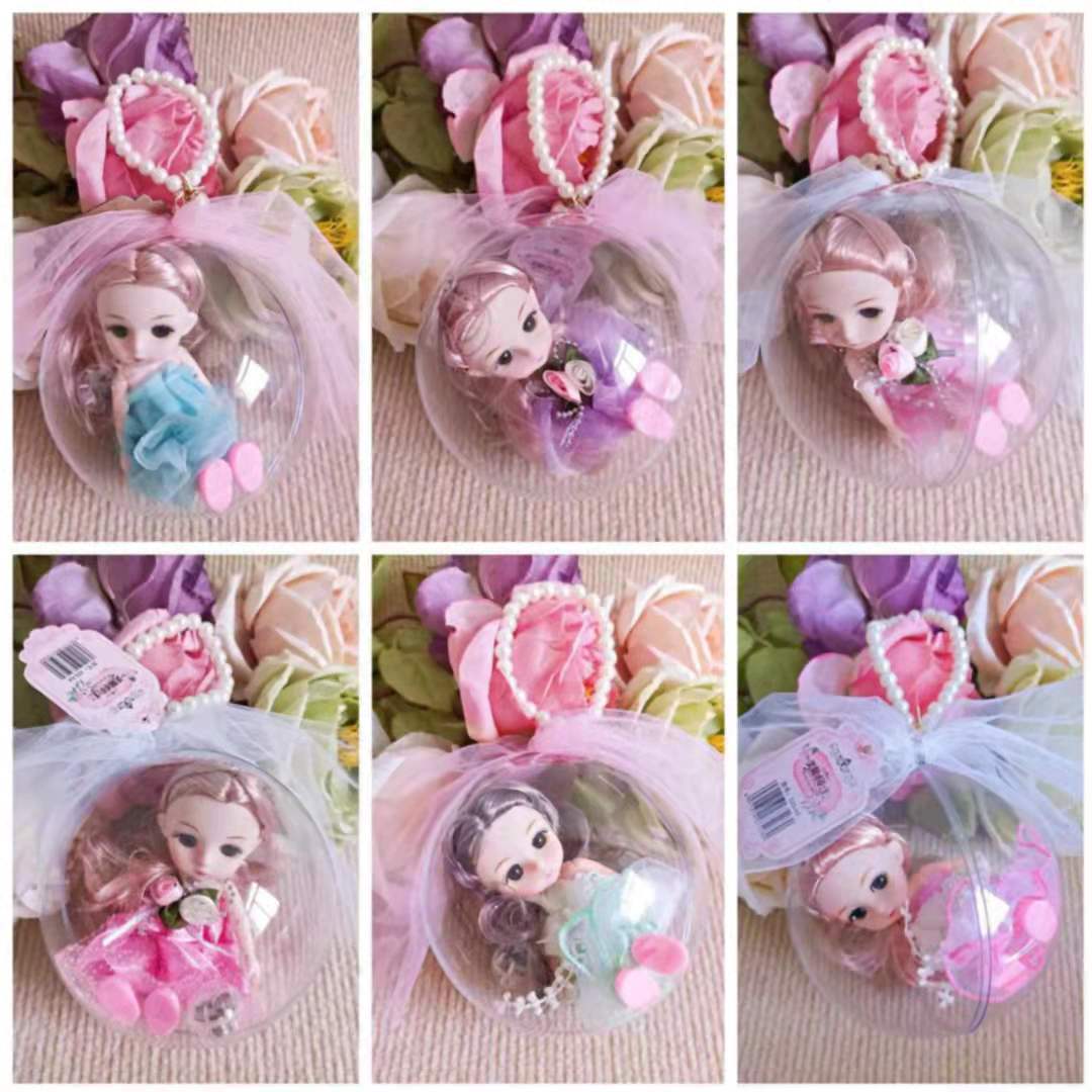 New portable pearl chain transparent ball 3D eyes 12 inch vinyl doll luminous crystal ball flash princess