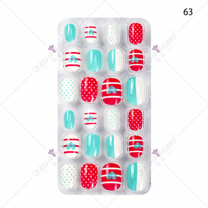 Manicure children's finished nail pieces 24 pieces of adhesive Christmas cartoon bagged wearable color nail pieces nail stickers