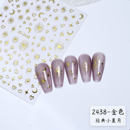 Internet celebrity gold and silver star and moon nail stickers liquid hollow metal four-star mango bubblegill waterproof adhesive nail stickers