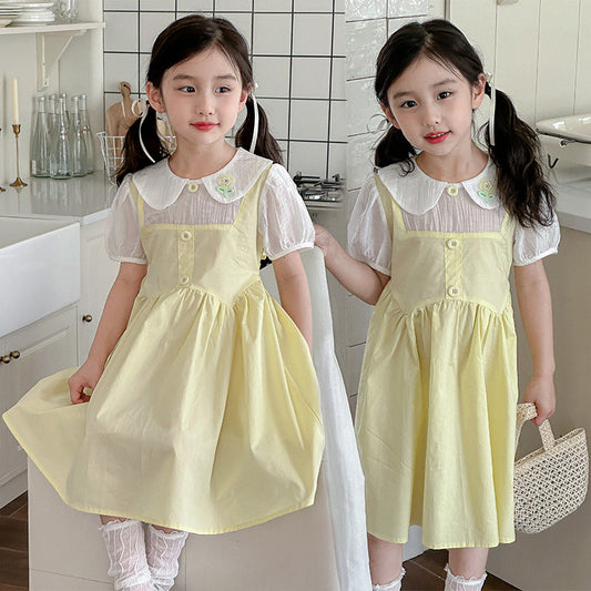 Children's summer dress cotton skirt fake two-piece long skirt Korean version kindergarten children vacation travel fat and thin