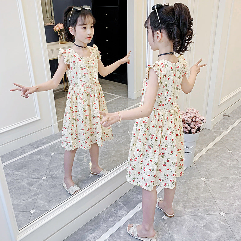 Girls dress summer 2024 new children's clothing children's short-sleeved cotton floral dress girl's stylish princess dress trend