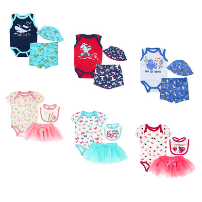 Baby suit 3 piece set 2024 summer new arrival newborn short-sleeved clothes cartoon gauze skirt baby girl suit