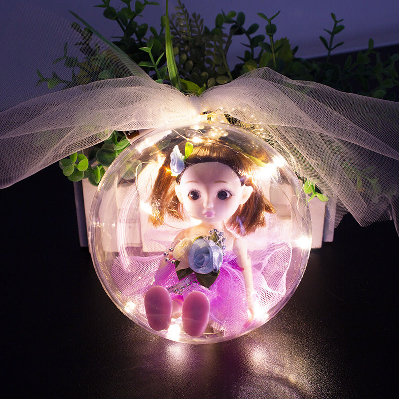 New portable pearl chain transparent ball 3D eyes 12 inch vinyl doll luminous crystal ball flash princess