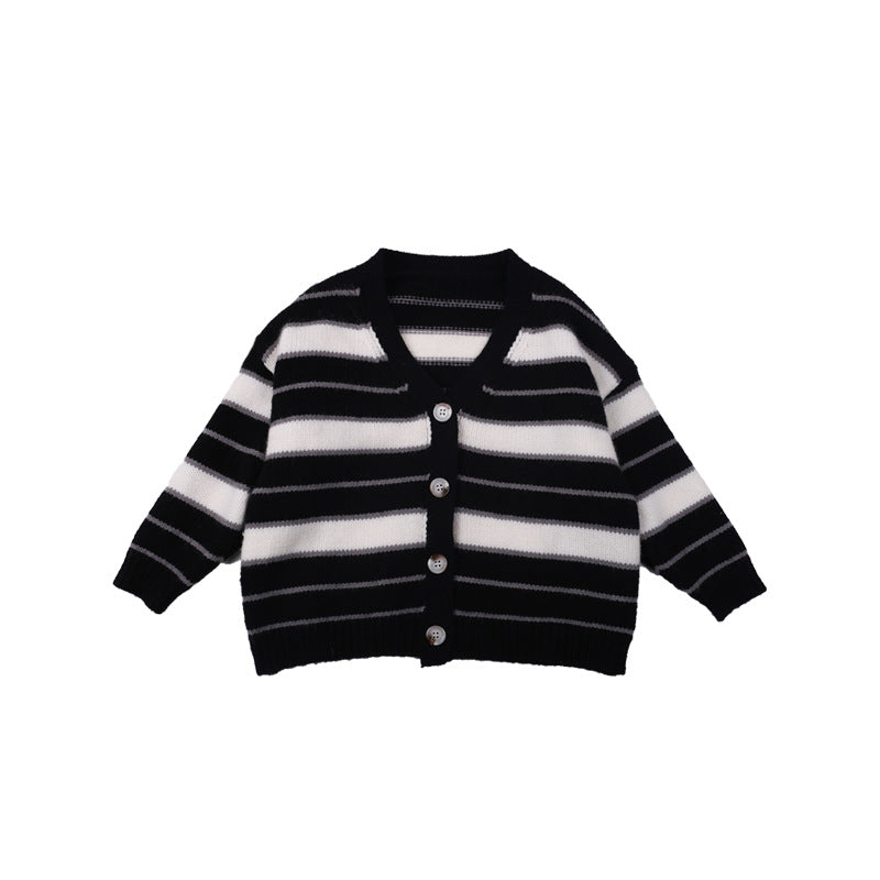 [Clearance Sale] Children's Sweater 2023 Autumn Baby Striped Knitted Jacket Boys Cashmere V-neck Cardigan