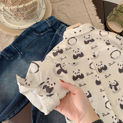 Children's shirt Bangcheng 2024 spring trendy boys cute tops children's clothing new panda shirt trend G0034