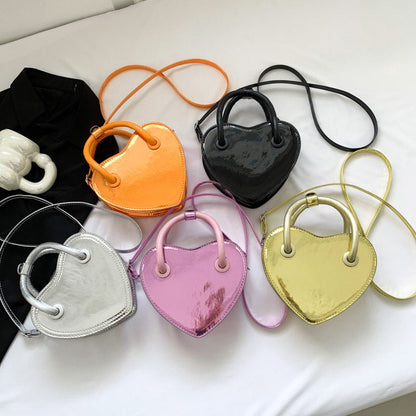 2024 new women's handbags love mini shoulder bag autumn and winter popular solid color bag patent leather shiny crossbody bag 