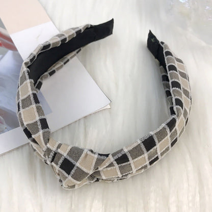 European and American Christmas headband for women Korean style cute sweet temperament knotted head buckle fabric wide edge plaid headband hair cave