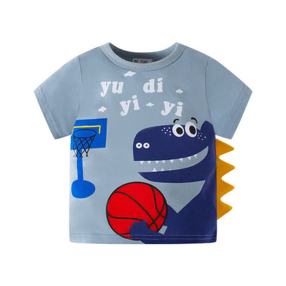 be top children's clothing children's T-shirt summer Korean version cartoon dinosaur baby top pure cotton INS factory direct supply