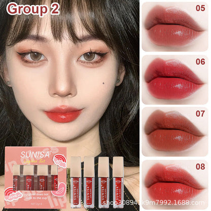 Cross-border exclusive liquid lip gloss lipstick set mini lip glaze for students non-fading non-stick lip gloss factory direct sales