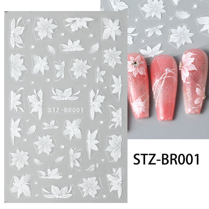 Nail stickers ins style hand-painted net red white magnolia elegant five-petal flower flower adhesive thin tough nail stickers