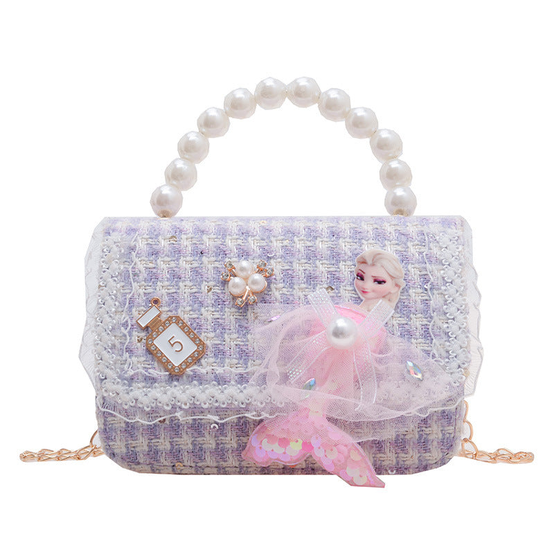 Children's messenger bag fashionable girl princess small fragrance style pearl hand-held change small shoulder bag cute girl shoulder bag 