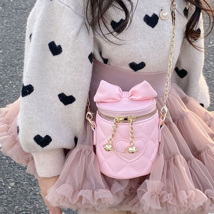 New Chanel style bucket bag fashionable diamond chain bag simple bow children's bag sweet crossbody bag for women