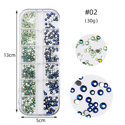 Zhifei nail art high silver flat bottom diamond 12 styles nail art fantasy color AB water diamond decoration shiny diamond long box