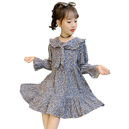 Girls Spring and Autumn Floral Dress 2024 New Children's Western Style Cotton Dress Spring Internet Celebrity Princess Dress Spring