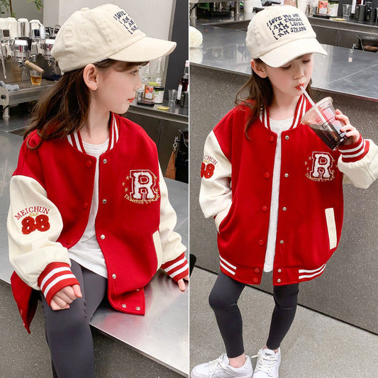 Children's clothing boys and girls spring and autumn jackets baseball jackets loose casual sports letter cardigan net red trend