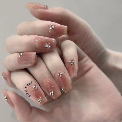 Handmade wearable nails wholesale short ballet nails pure desire ice transparent nude nail art finished nail stickers fake nails