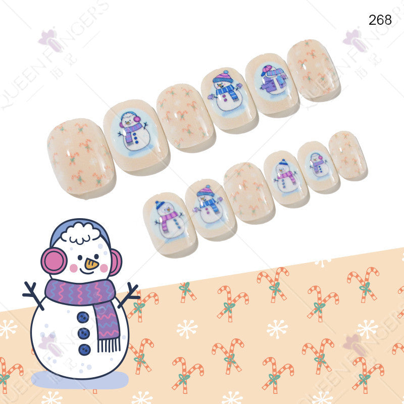 Christmas children's nail tips short wearable nail tips finished cute nail art children's nail art fake nail tips