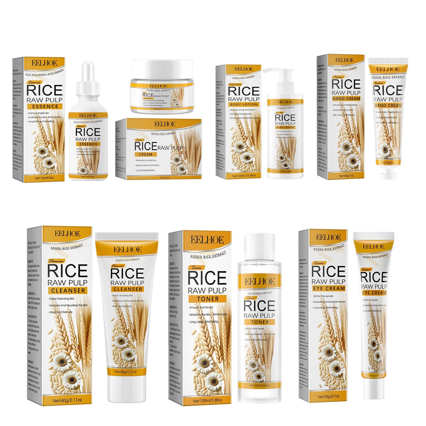 EELHOE Rice Puree Series Face Eyes Hands Body Cleansing Moisturizing Rejuvenating Moisturizing Series 