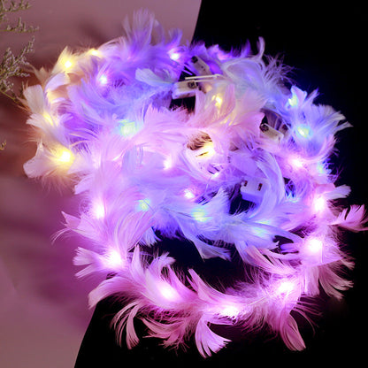 2021 new fairy luminous feather wreath angel goose feather wreath scenic area stall women's flash headdress batch