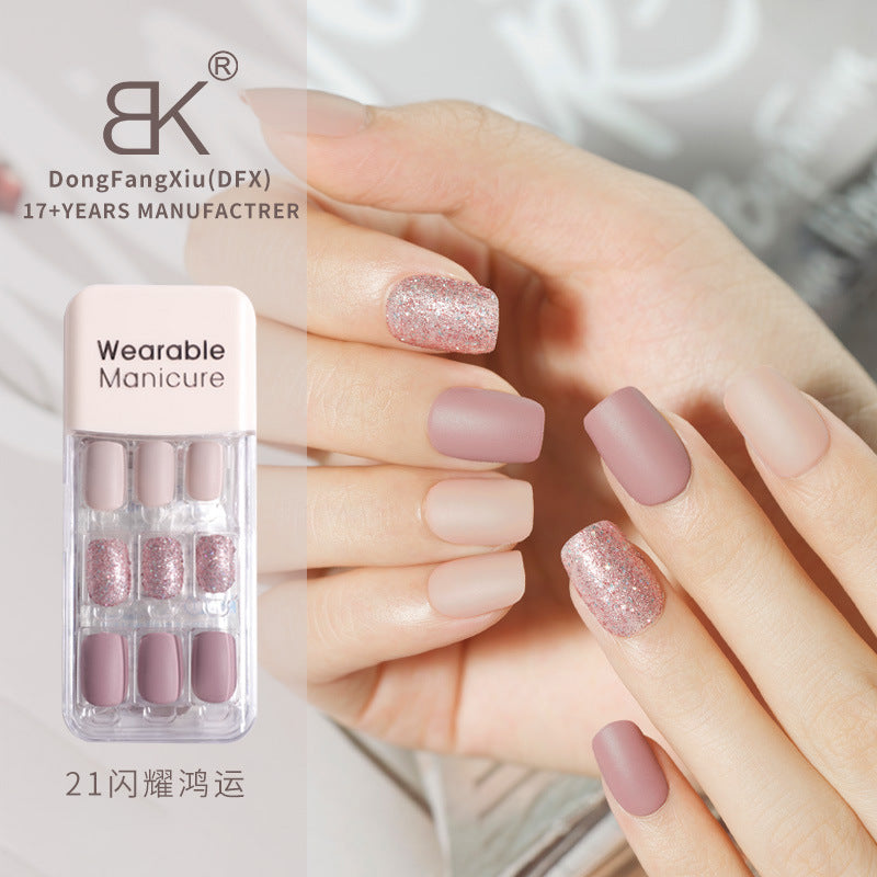 BK穿戴式美甲贴片成品批发春冬显白果冻胶穿戴甲拆卸方甲片nail30