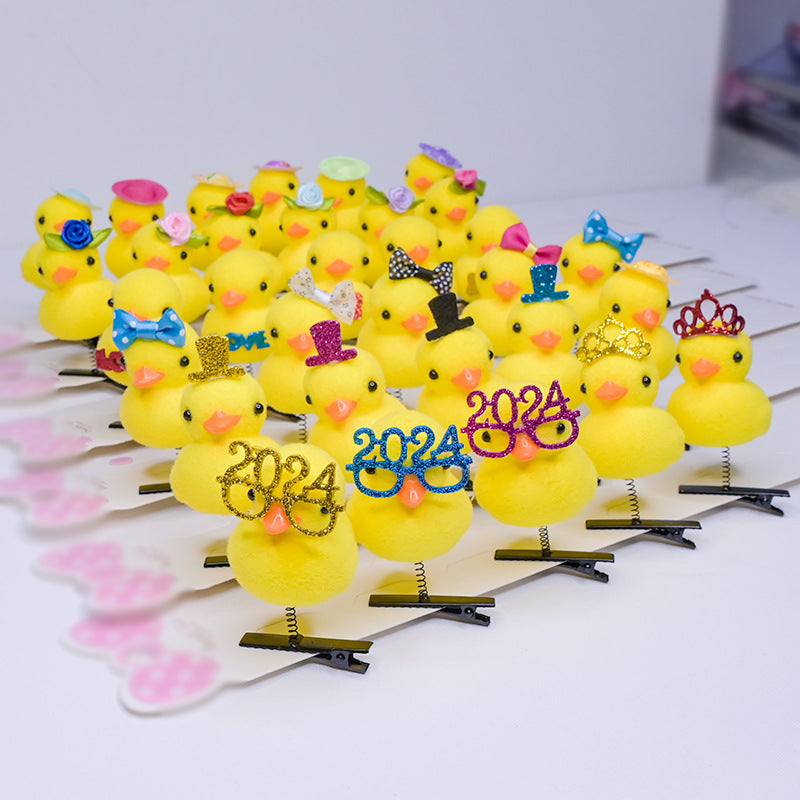 Amazon's new cute artifact yellow duck hairpin hairpin fortune duck spring three-dimensional duck headdress batch