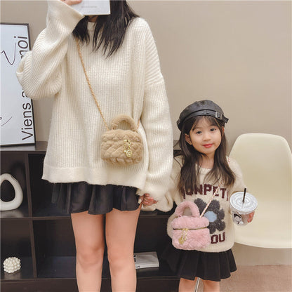 2024 Autumn and Winter New Diamond Children's Bag Fashion Embroidery Small Square Bag Simple Women's Chain Crossbody Bag Wholesale 