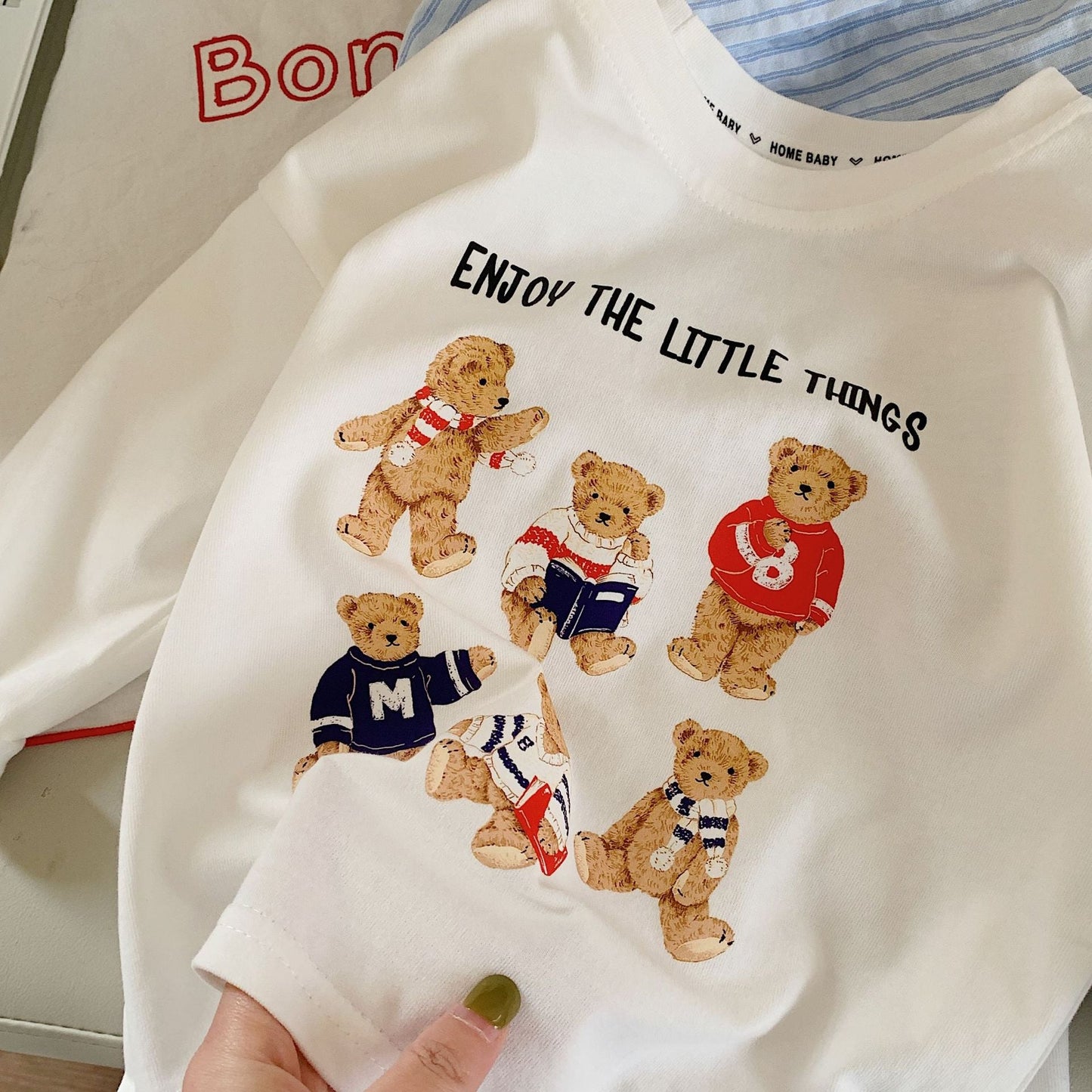 Children's T-shirt 2024 Bangcheng Spring New Boys and Girls Printed Cartoon Bear Casual Long Sleeve T-shirt Trend F0050