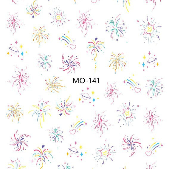 Internet celebrity fireworks stickers gentle white dreamy blooming light chasing fireworks armor stickers 2024 new nail decals