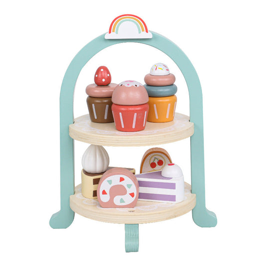 Children's wooden simulation house dessert royal afternoon tea baby multi-layer cake educational kitchen toy set