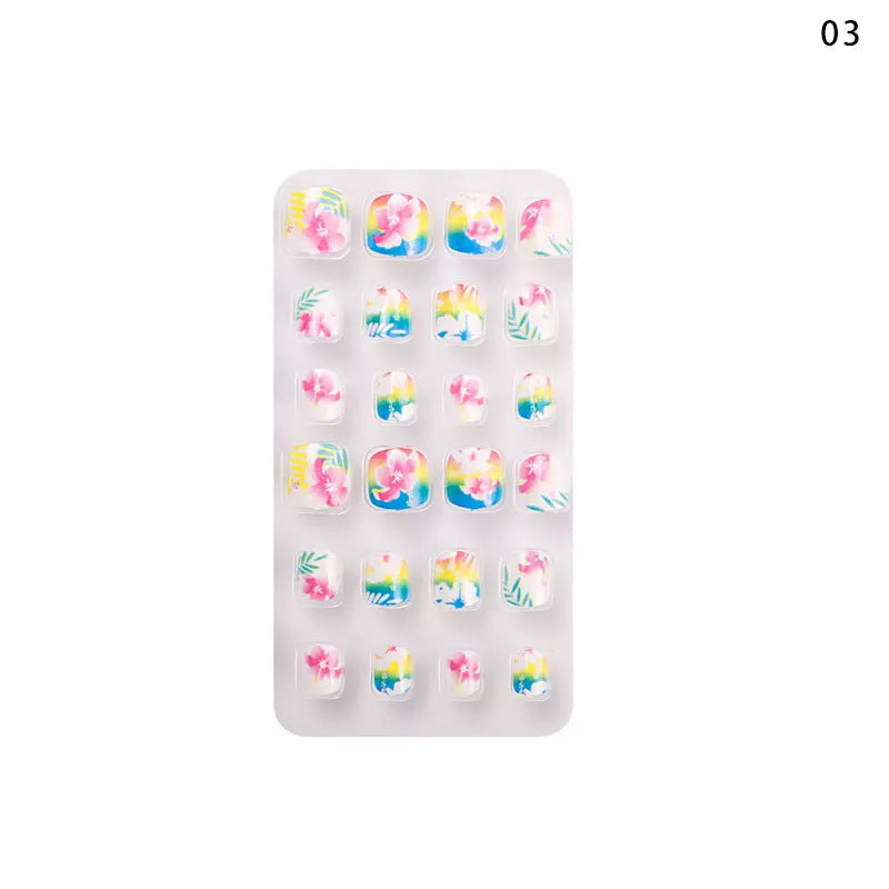 New children's nail tips 24 pieces cute children's nail tips butterfly love back adhesive wearable nail tips patch nail tips