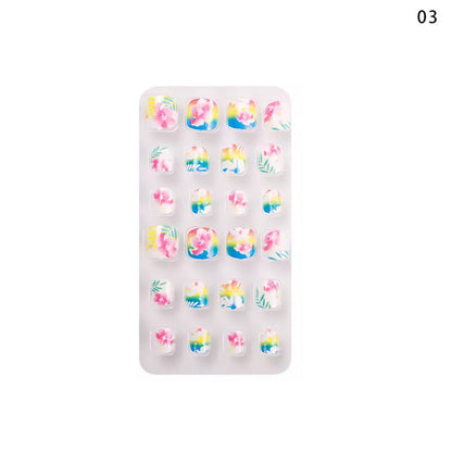 New children's nail tips 24 pieces cute children's nail tips butterfly love back adhesive wearable nail tips patch nail tips