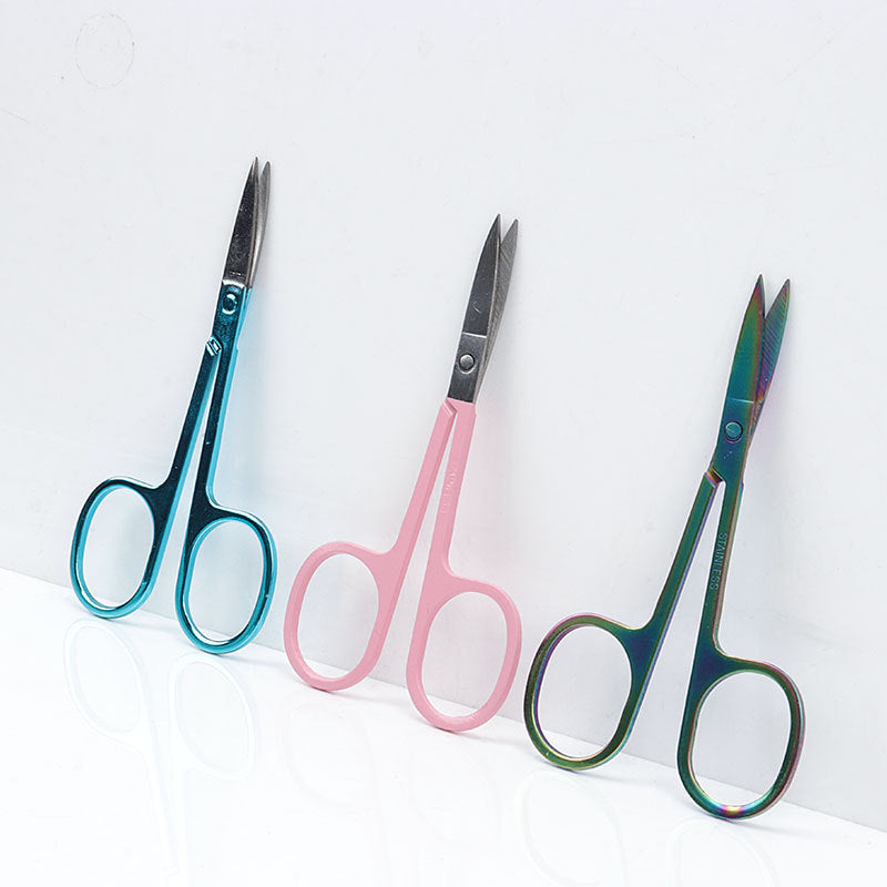 Wholesale stainless steel pointed eyebrow trimming scissors color bag eyebrow trimming makeup tools independent packaging bag