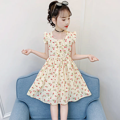 Girls dress summer 2024 new children's clothing children's short-sleeved cotton floral dress girl's stylish princess dress trend