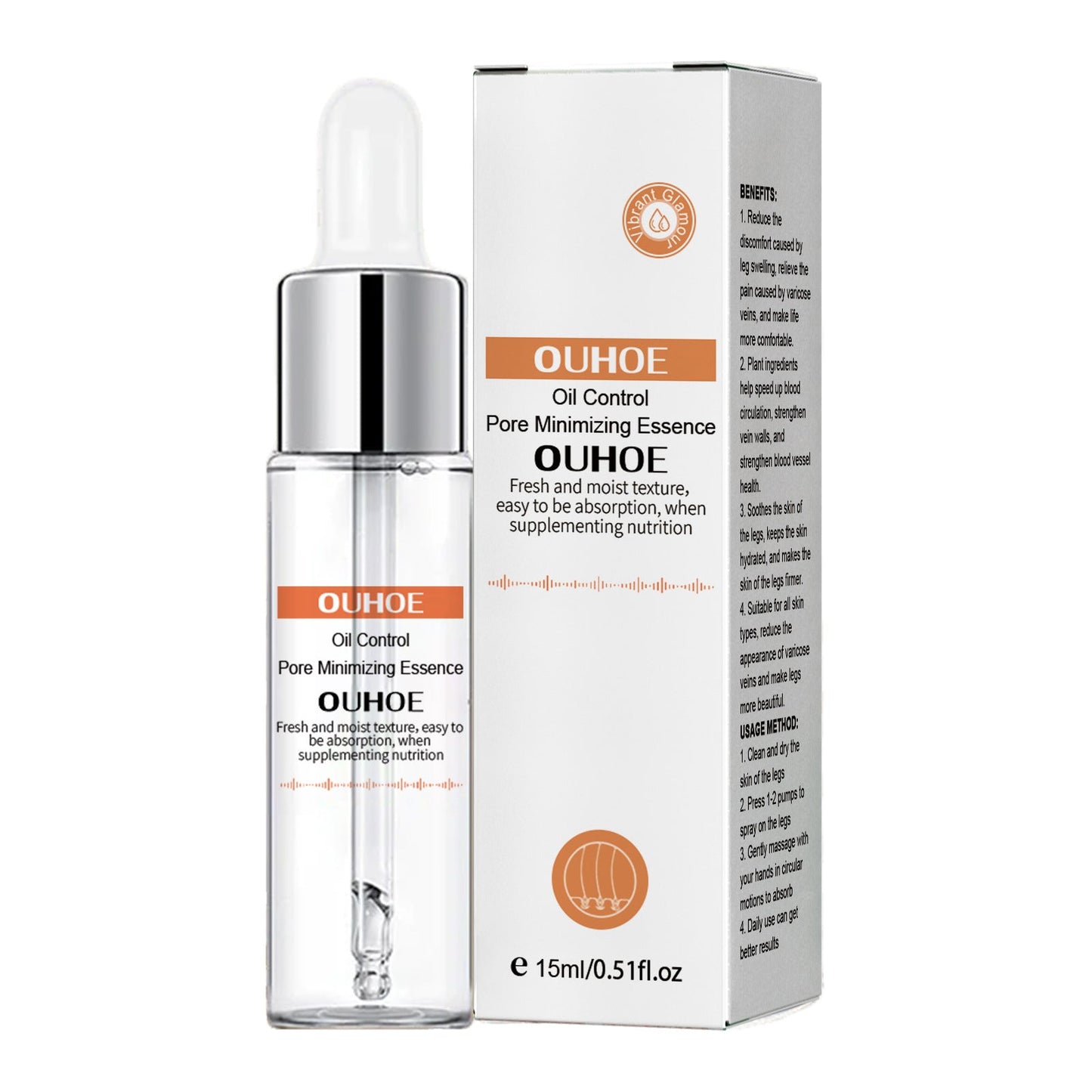 OUHOE Pore Repair Essence ធ្វើអោយស្បែកភ្លឺថ្លា បង្រួមរន្ធញើស ផ្តល់សំណើម ផ្តល់សំណើម និងបន្តឹងស្បែក។ 